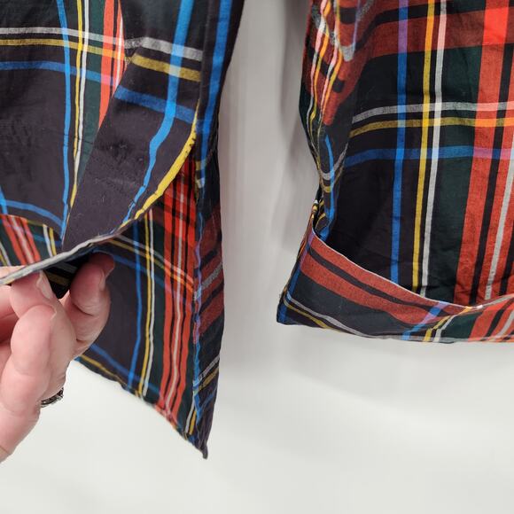 J.Crew Plaid Funnelneck Shirt in Stewart tartan with Jeweled Buttons Women's 4 - Picture 9 of 12